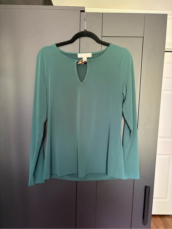 Michael Kors Tops - Michael Kors Teal Long-Sleeve Keyhole Blouse with Gold Accent